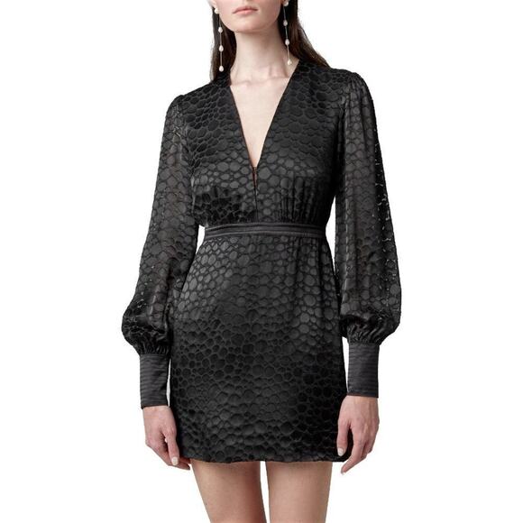 ALEXIS Cordelia Black Silk Burnout Long Sleeve Mini Dress – Size S